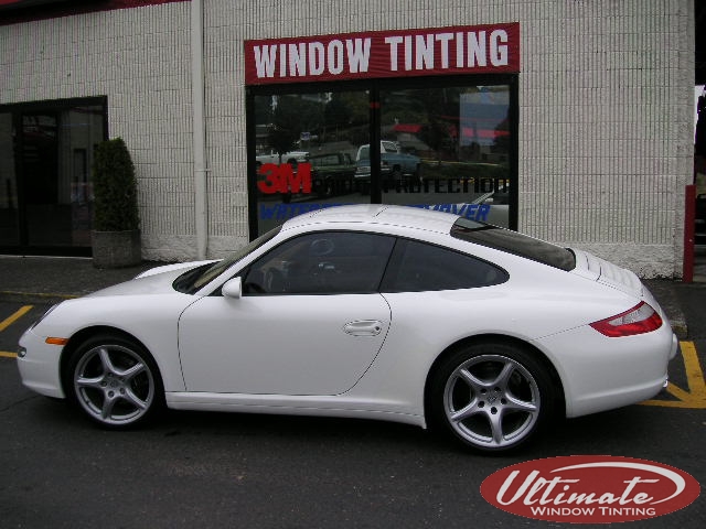 white porsche with windows tinted