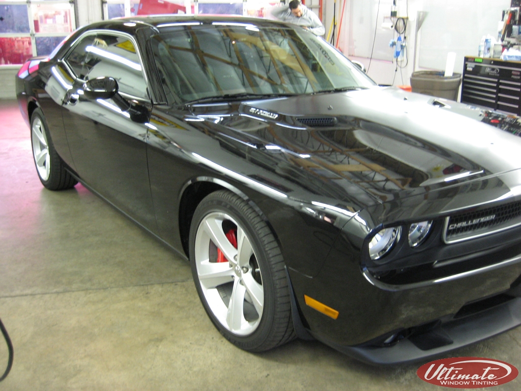 black challenger getting ppf installed