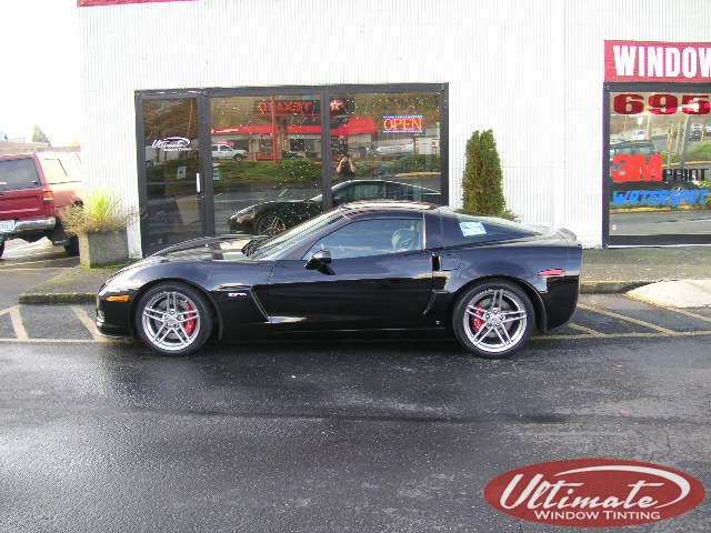 black corvette with window tint and ppf
